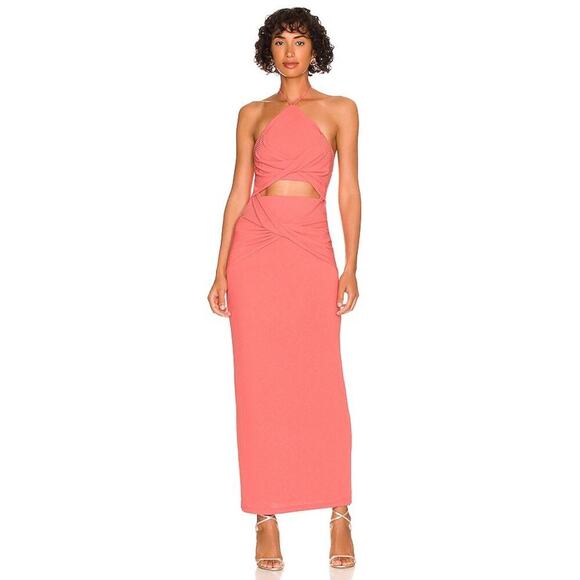 Significant Other Hallie Maxi Dress Size 10 Cut Out Waist Draped Skirt Coral - Picture 1 of 11